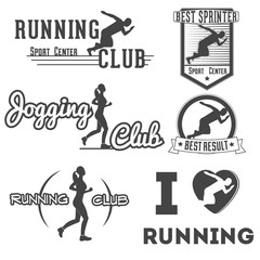 Running club vector labels and emblems for prints, projects, advertisments, invitations, cards.  Athletic silhouette, athlete run illustration