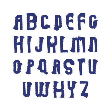 Uppercase goffer brush capital letters, hand-painted vector