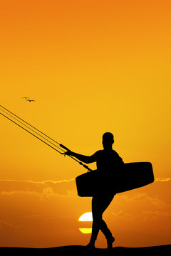 kite surfer at sunset