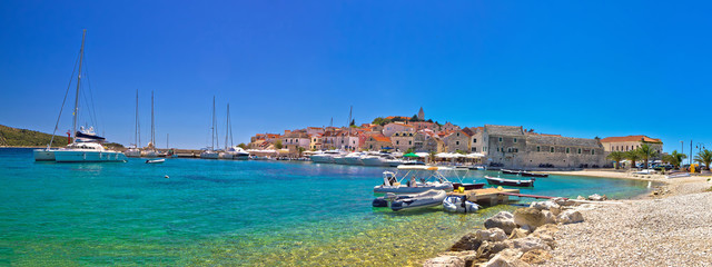 Primosten beach and harbor panoramic view