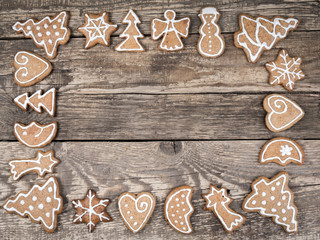 Christmas framework with gingerbread cookies