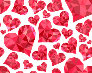 Valentine's day vector seamless pattern with red polygonal hearts. You can use any color of background