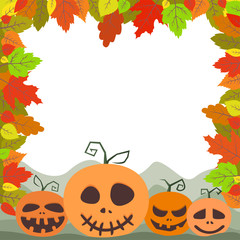 Colorful autumn leaves and pumpkins. Frame for your design.