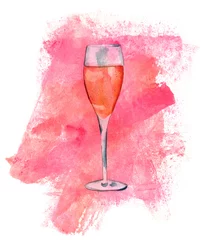 Photo sur Plexiglas Alcool Watercolor flute glass of sparkling rose wine with texture