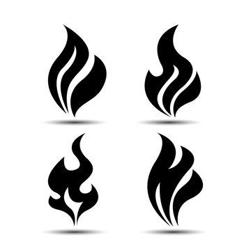 fire and flames burning. set of vector icons