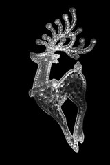 Card with black and white shining graceful deer
 on black background
