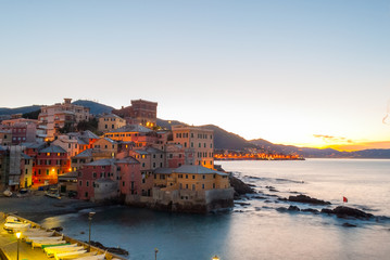 Fototapeta na wymiar Sea district of Boccadasse, in Genoa, during the sunrise