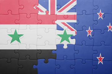 puzzle with the national flag of syria and new zealand