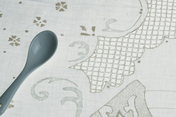 The vintage Italian tablecloths are lavishly embellished with traditional whitework embroidery.