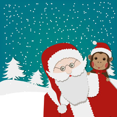 Santa claus and Chinese Zodiac - Monkey Christmas background. Vector illustration. 2016 New Year Symbol.