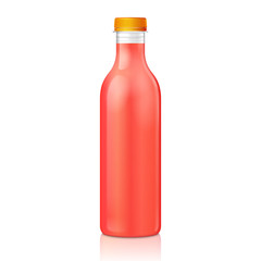 Mock Up Juice Glass Plastic Red Bottle On White Background Isolated. Ready For Your Design. Product Packing. Vector EPS10 