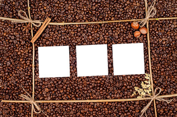 Empty paper on roasted coffee beans