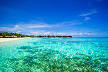 Fototapeta na wymiar Beautiful tropical view of perfect ideal island in Indian Ocean