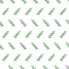 Seamless pattern with green plants on a white background