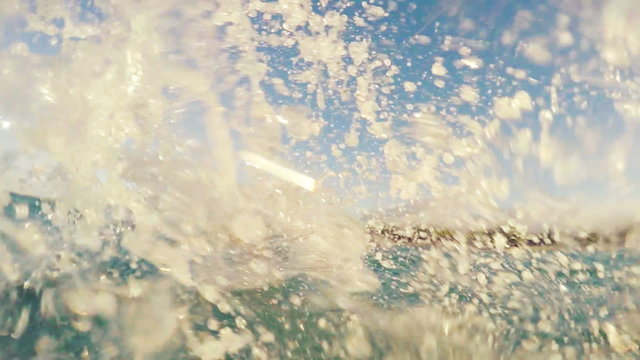 Extreme Kitesurfing at Sunset. Summer Ocean Sport in Slow Motion. Girl Kite Surfing in Bikini 