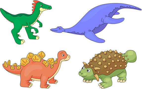 Set of pliosaur, stegosaurus, ankylosaurus and guanlong
