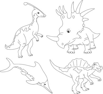 Set of palaeosaurus, styracosaurus, spinosaurus and ichthyosaur.