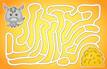 Donkey must go to the hay through the maze and don't get lost