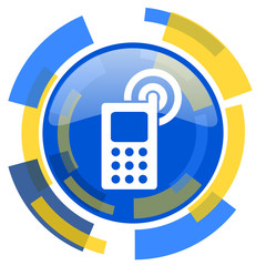 phone blue yellow glossy web icon