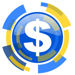 dollar blue yellow glossy web icon