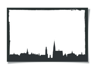 Obraz premium Grunge Photo Frame With Silhouette of Antwerp