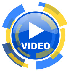 video blue yellow glossy web icon