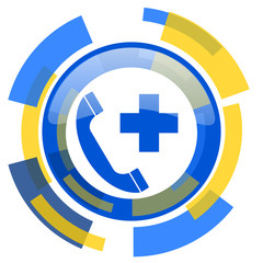 emergency call blue yellow glossy web icon