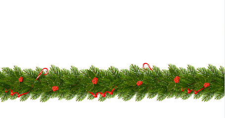 Christmas Border with tree branches. Horizontal banner vector