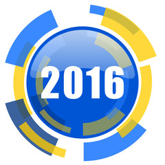 year 2016 blue yellow glossy web icon