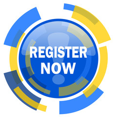register now blue yellow glossy web icon