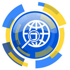 search blue yellow glossy web icon