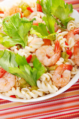 Fusilli, shrimp and celery salad