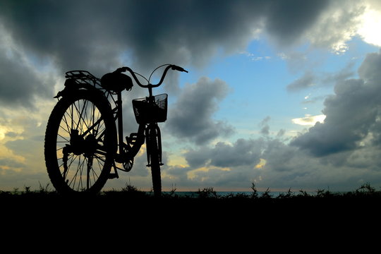 View nature morning with. Bicycles and Songkhla Samila beach.