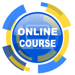 online course blue yellow glossy web icon