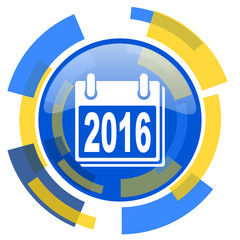 new year 2016 blue yellow glossy web icon