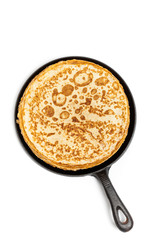 Pancakes or Russian Blintzes on white background. Selective focus.
