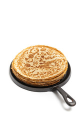 Pancakes or Russian Blintzes on white background. Selective focus.