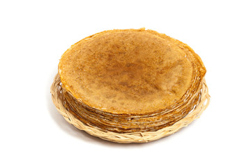 Pancakes or Russian Blintzes on white background. Selective focus.