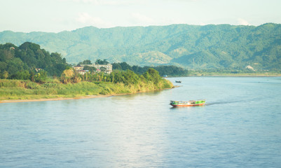 Fototapeta na wymiar Shipping Lao boat on The Mae khong river