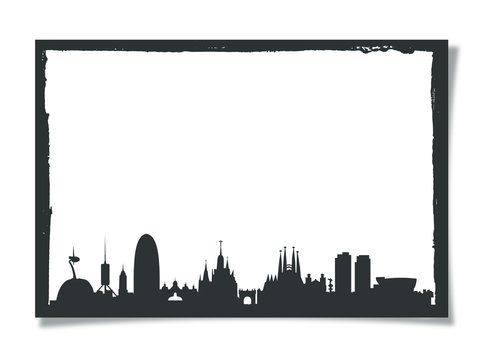 barcelona skyline silhouette with grunge frame clip art preview