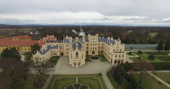 Aerial view of Lednice Castle in Czech Republic