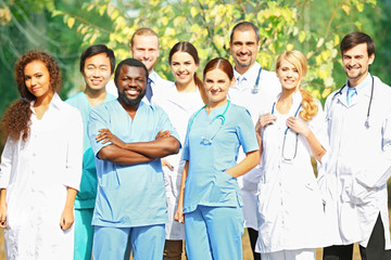 Smiling medics team, outdoors