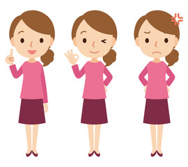 女性　表情　ポーズ　セット