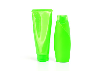 Green Plastic Bottle on a White Background