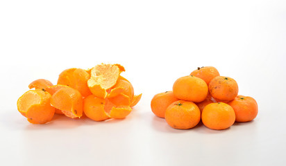 Orange fruit and orange peel isolated on white background