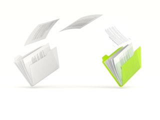 Green folder in a row