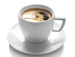 A cup of tasty coffee, isolated on white