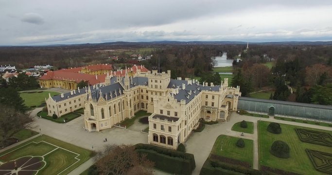 Aerial view of Lednice Castle in Czech Republic