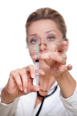 Vaccine, Female doctor holding injection