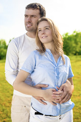 Obraz premium Intimacy and Relationships Concept and Ideas. Young Caucasian Couple Together Outdoors